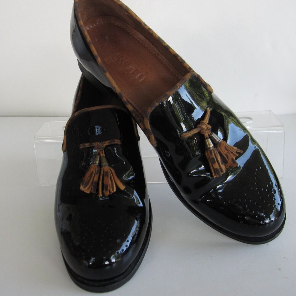 Girotti Handmade Slip-On Shoes Black Patent Leather Opera Pumps Mens Size 39